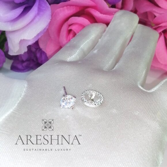 2.5 Carat Round Cut Lab Created Diamond Halo Earrings Stud Jackets Push Gift - Picture 7 of 12